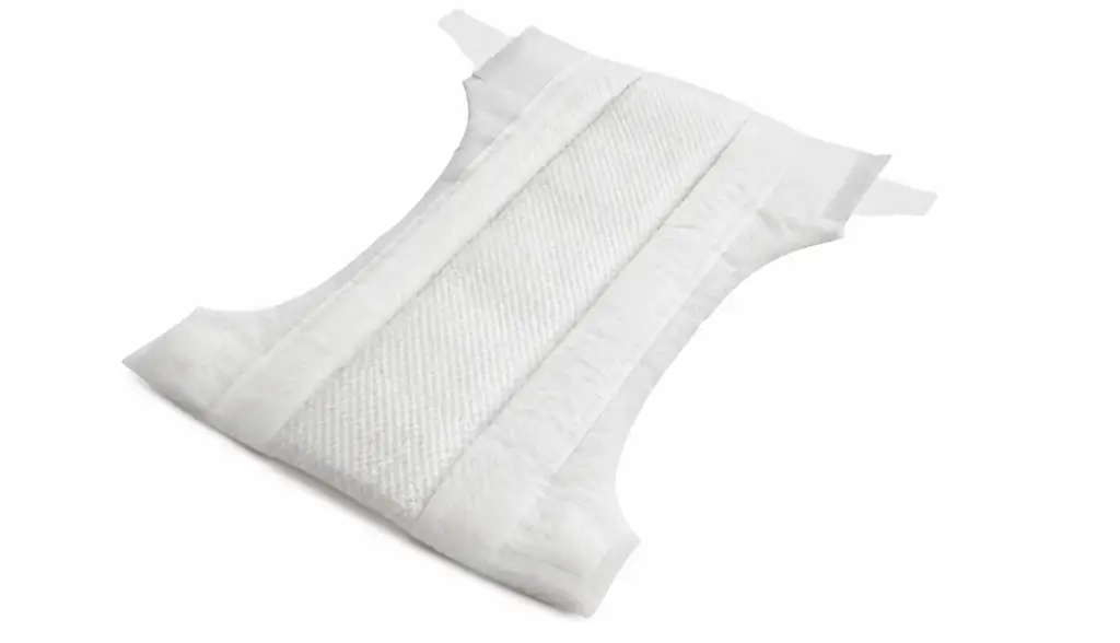 Unfolded diaper laid flat showing its soft layers, baby diaper product render.
