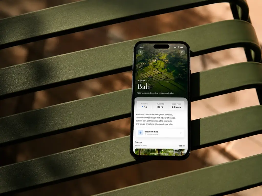 Escape travel app planning screen design