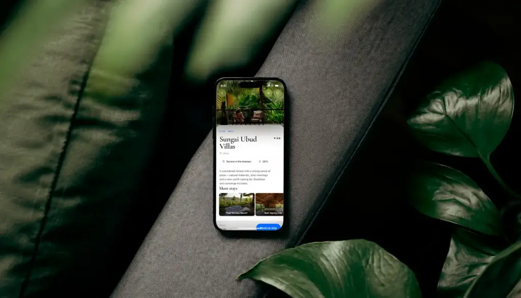 Real-world mockup of the Escape travel app in an everyday moment
