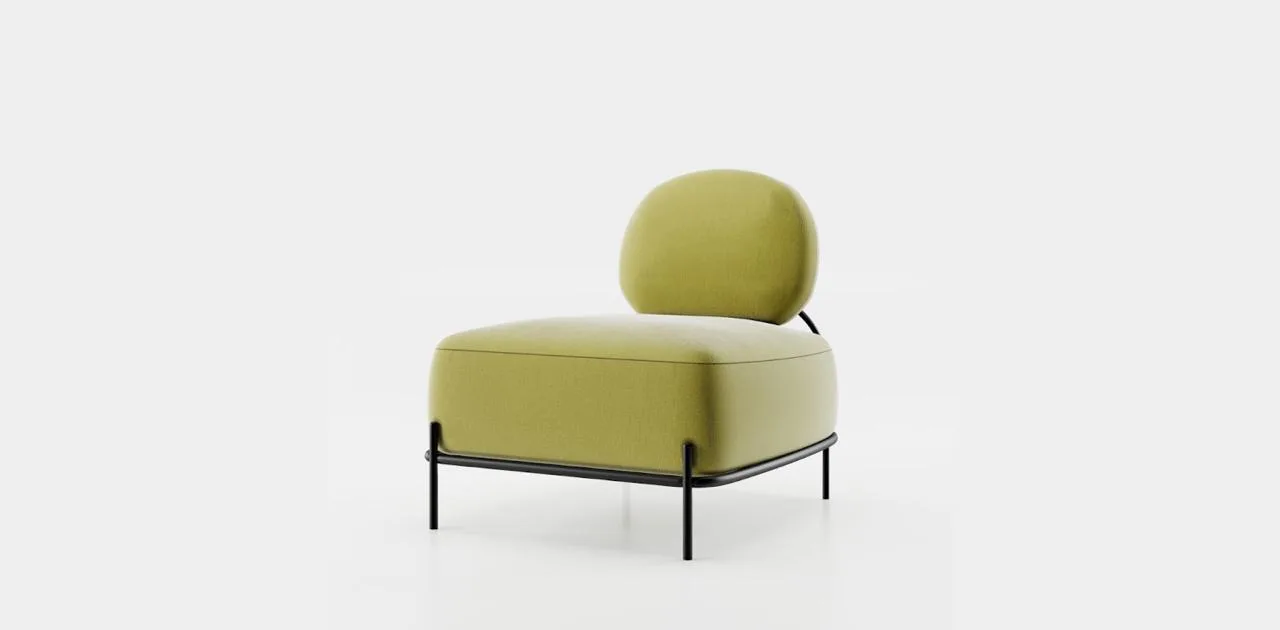 3D Model Requirements for Amazon, Wayfair and Shopify AR Green upholstered lounge chair render showing PBR fabric and metal materials