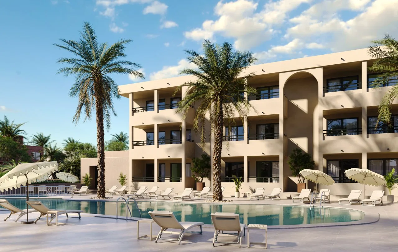 Resort architectural CGI for Dubai development Luxury resort architectural visualization created by a 3D rendering company for Dubai real estate marketing
