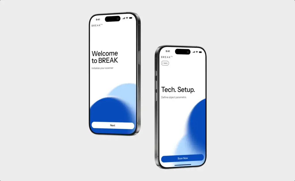 Mobile app interface screen with branded visual language