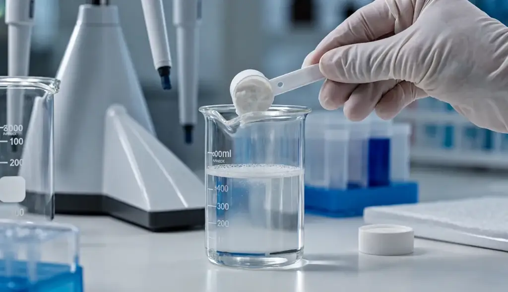 Lab-inspired scene conveying sports nutrition formulation and science.