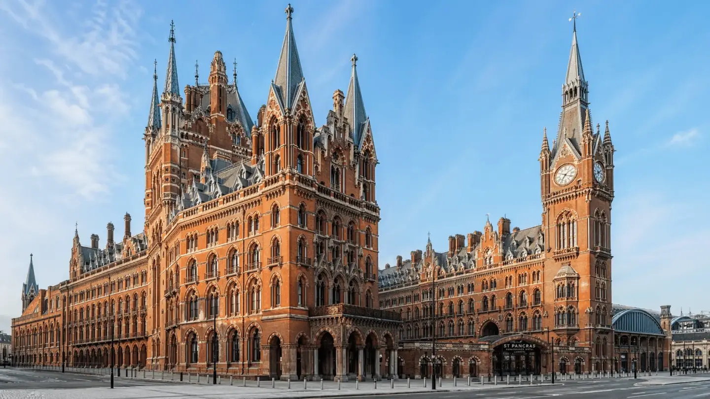 Victorian Architecture: A Complete Guide to Its History and Styles Red brick railway hotel with clock facade, towers, and Victorian Gothic detailing