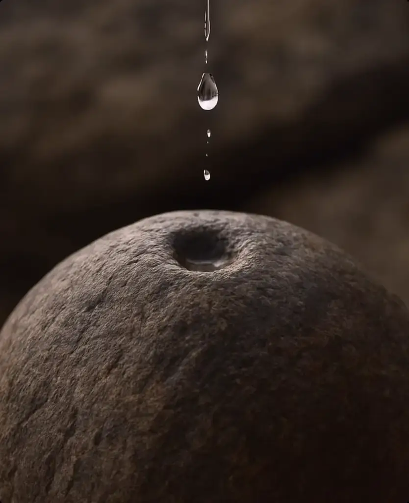 Water drop falling onto a smooth stone, concept visualization.