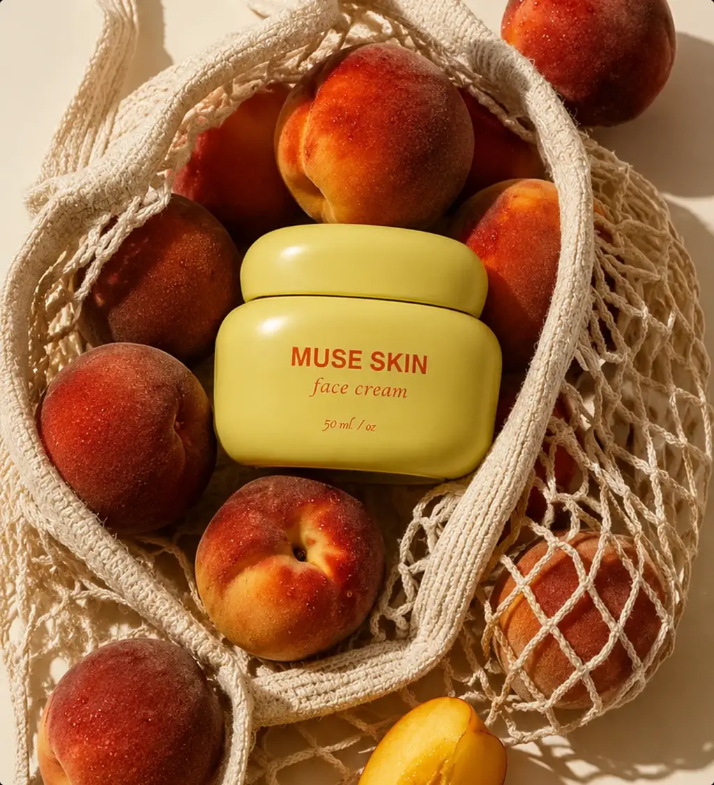 Model holding the yellow face-cream jar, AI-generated beauty campaign visual.