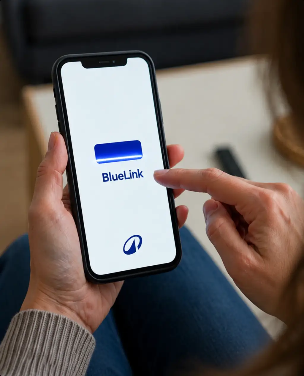 Hands holding a phone showing the digital health app launch screen with the brand logo.