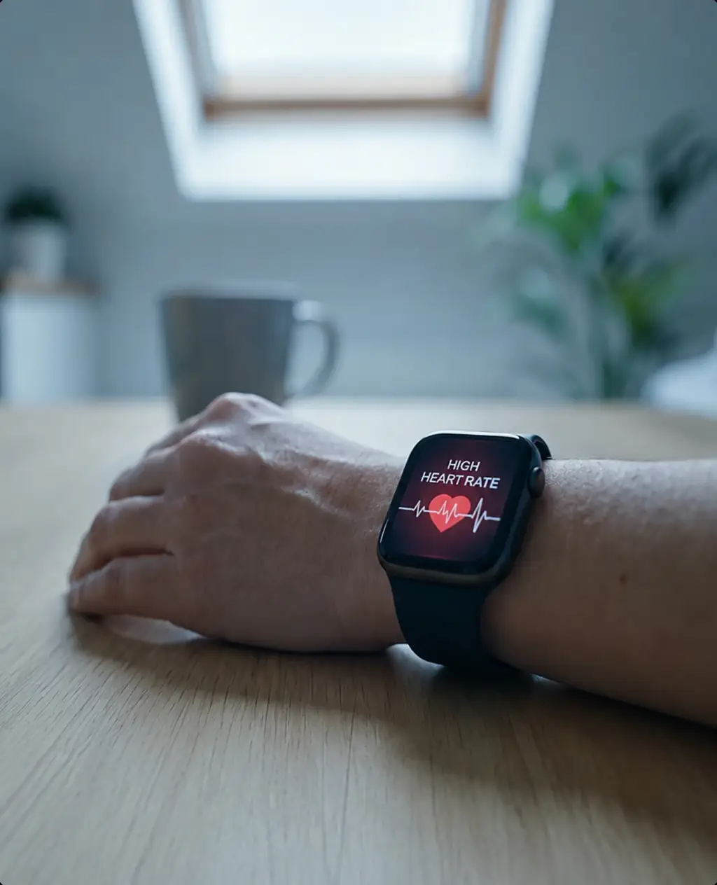 Woman checking her phone at home for daily health tracking insights from the app.